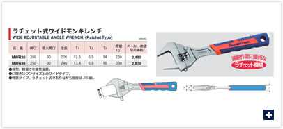 ラチェット式ワイドモンキレンチ